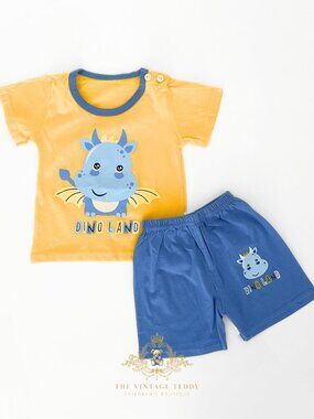 NWT Cute Boys Matching Set Kids T-shirt Shorts 2-Piece 100% Cotton Dino 18-24M